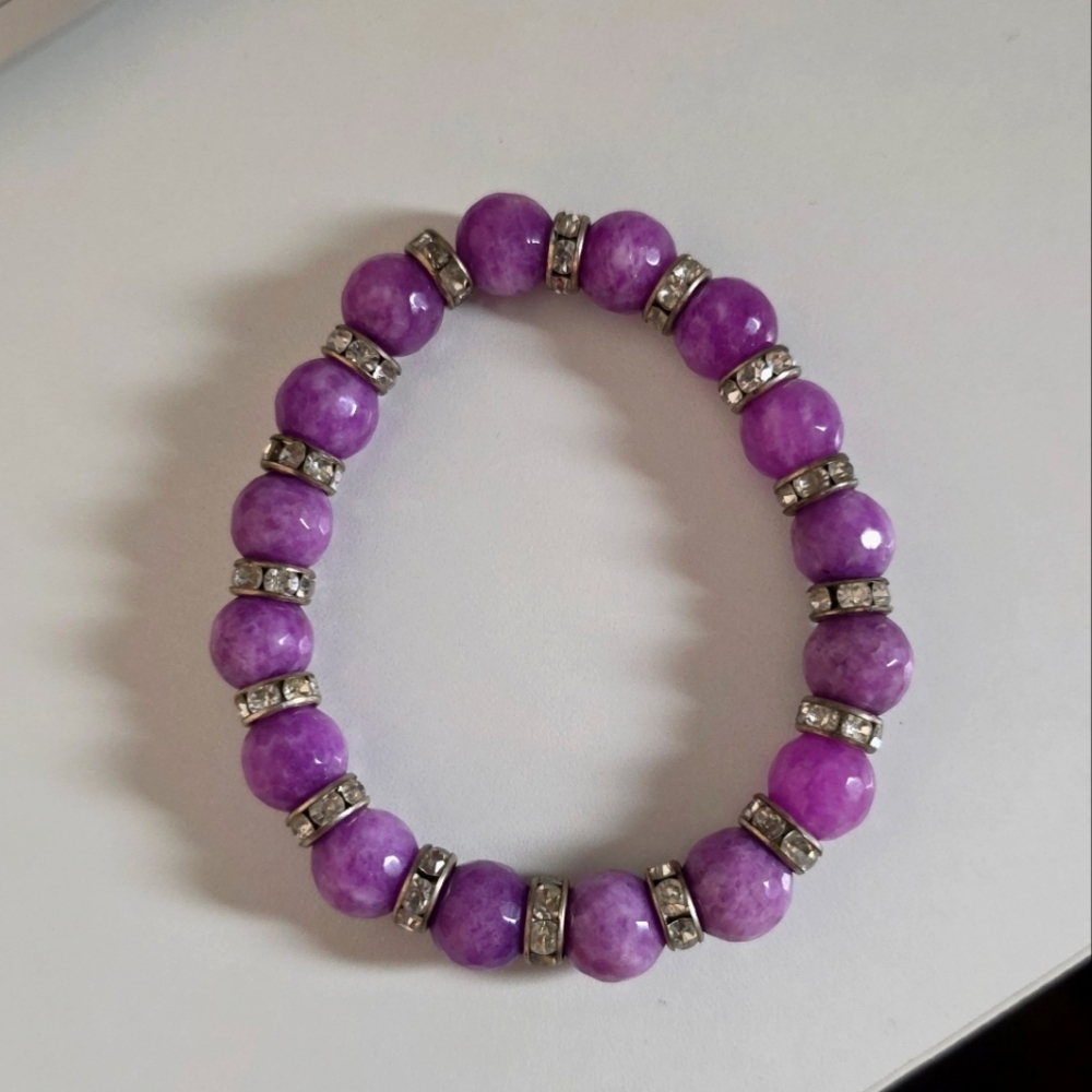 Purple Beaded Bracelet with Silver Accents